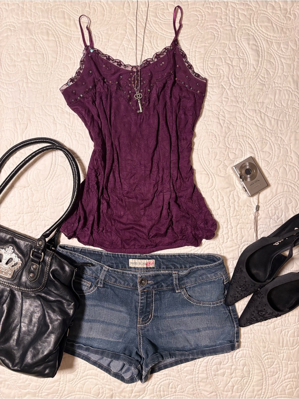 Purple Cami Tank Top with Lace Detail